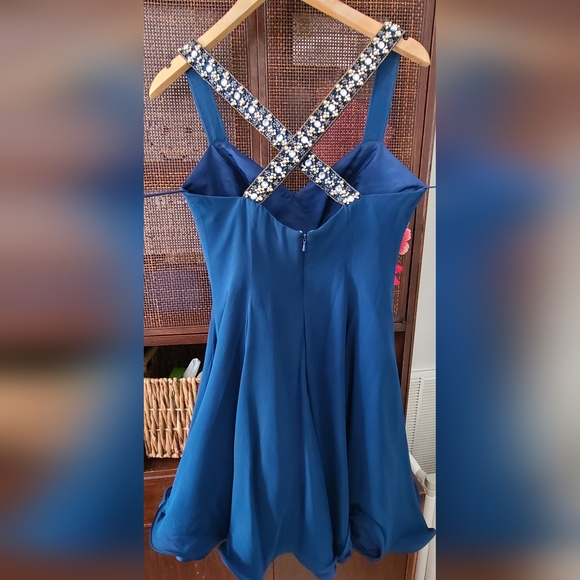 Niteline Della Roufogali Vintage Blue Silk Beaded Strap Mini Dress Size 6 - Picture 7 of 7